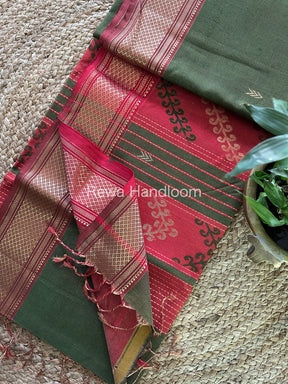 Maheshwari Green Tissue Silk Saree-TBP06