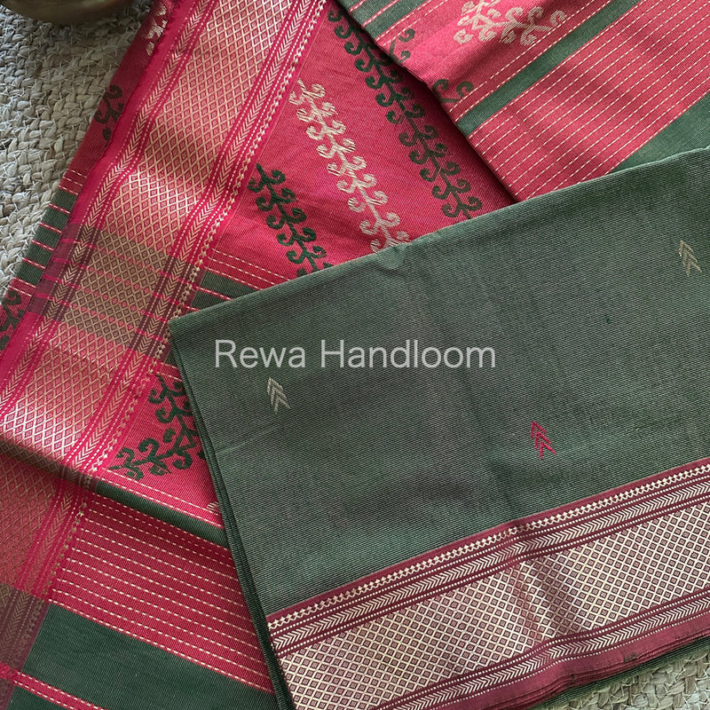 Maheshwari Green Tissue Silk Saree-TBP06