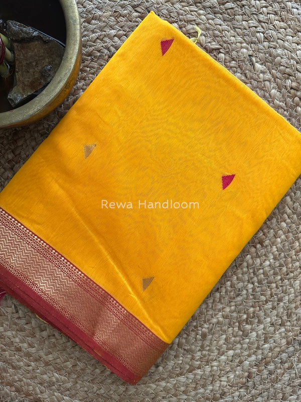 Maheshwari Mango Yellow Zari Butti Saree SBT058