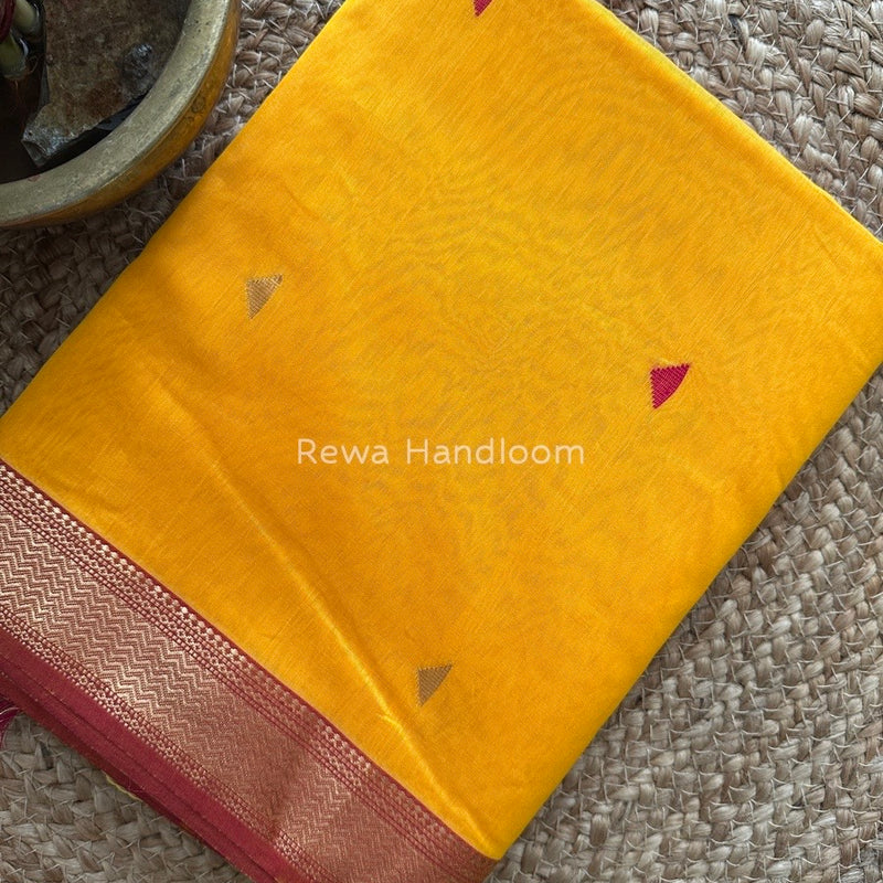 Maheshwari Mango Yellow Zari Butti Saree SBT058