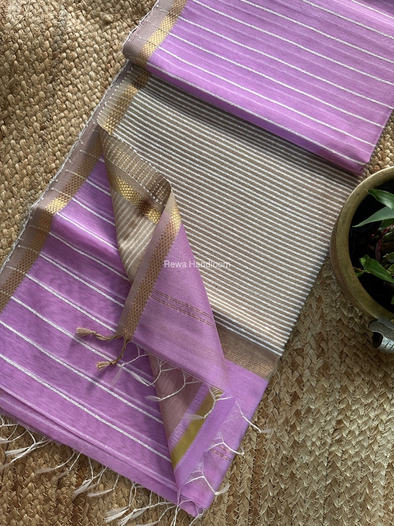 Maheshwari Lavender Gichha Thread Lining Saree GTLS041