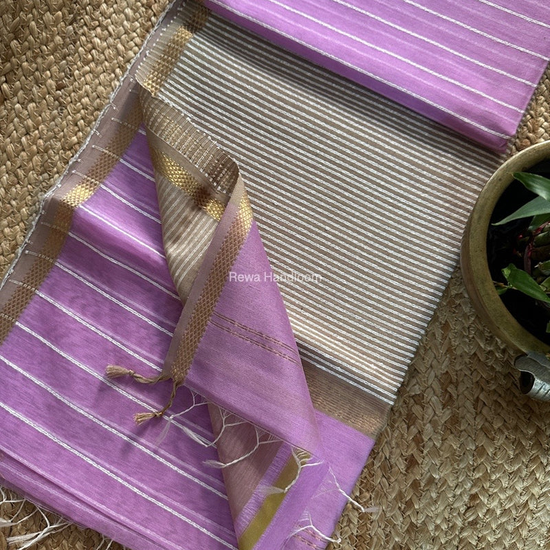 Maheshwari Lavender Gichha Thread Lining Saree GTLS041