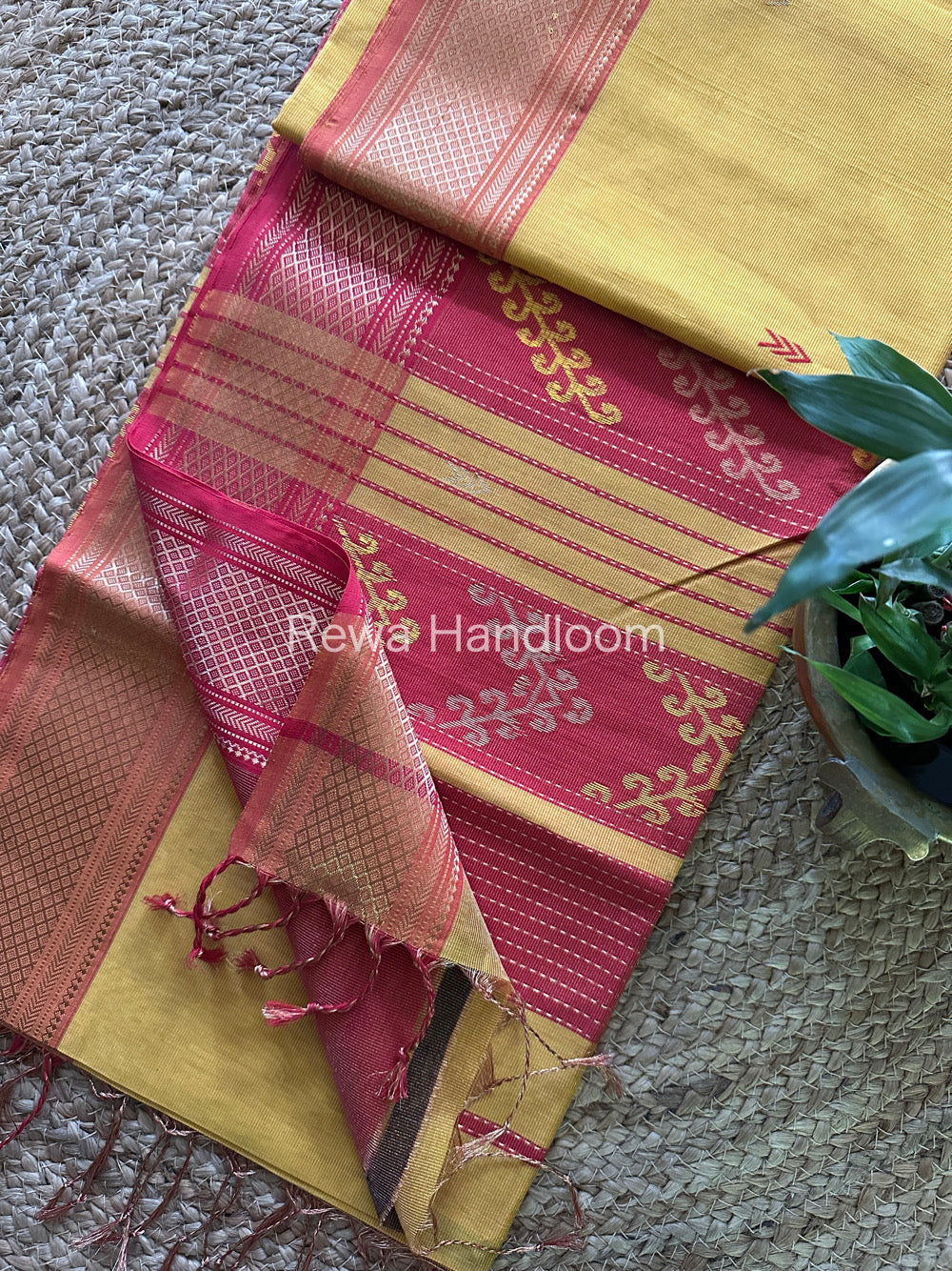 Maheshwari Yellow Tissue Silk Saree-TBP07