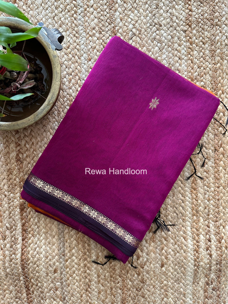 Dark Magenta Star Butti Maheshwari Saree SSB063 Rewa Handloom