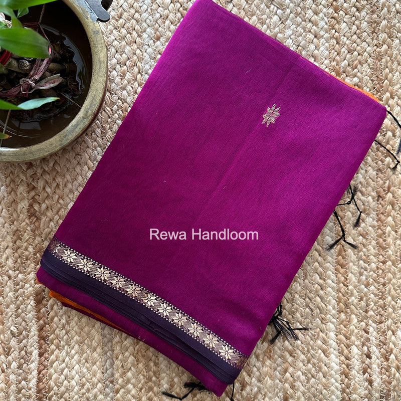 Dark Magenta Star Butti Maheshwari Saree SSB063 Rewa Handloom
