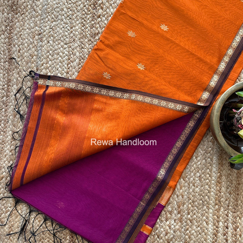 Dark Magenta Star Butti Maheshwari Saree SSB063 Rewa Handloom