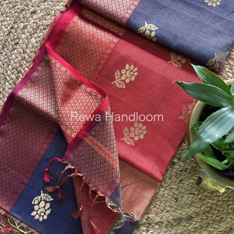 Maheshwari Blue Tissue Silk Saree-TFB013