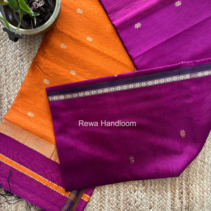 Dark Magenta Star Butti Maheshwari Saree SSB063 Rewa Handloom