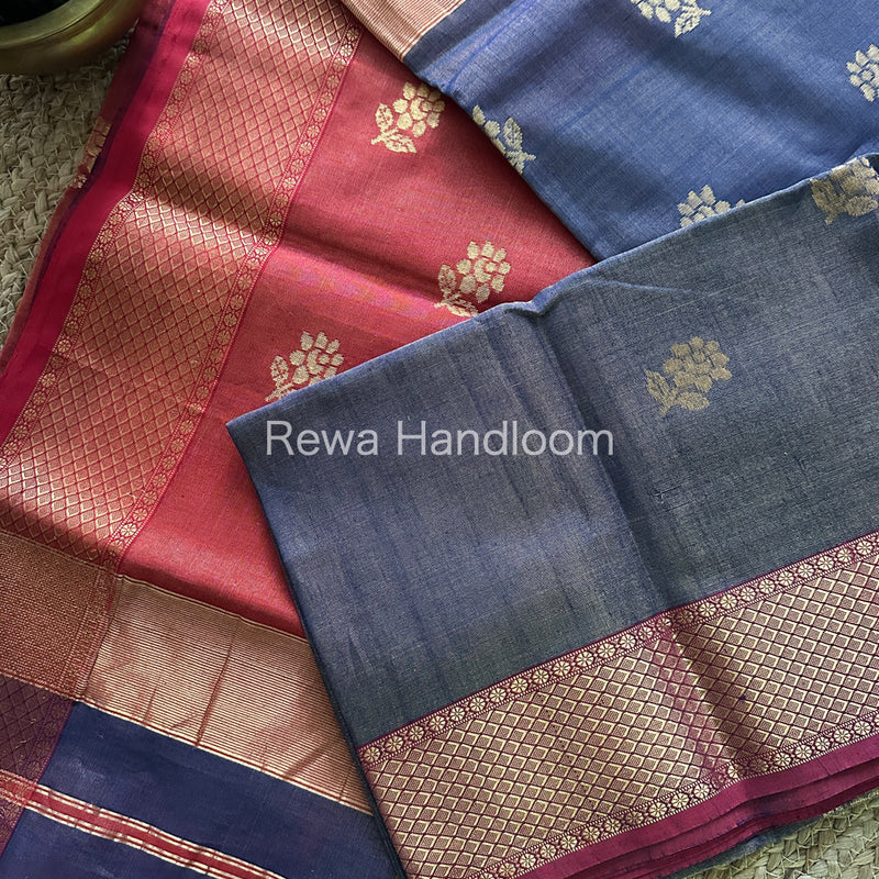 Maheshwari Blue Tissue Silk Saree-TFB013