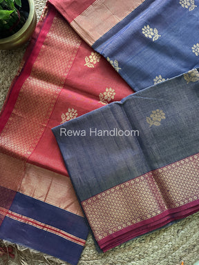 Maheshwari Blue Tissue Silk Saree-TFB013