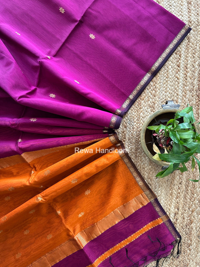 Dark Magenta Star Butti Maheshwari Saree SSB063 
