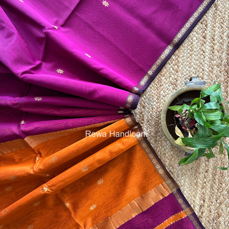Dark Magenta Star Butti Maheshwari Saree SSB063 