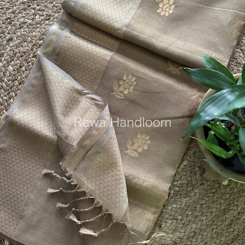 Maheshwari Beige Tissue Silk Saree-TFB012