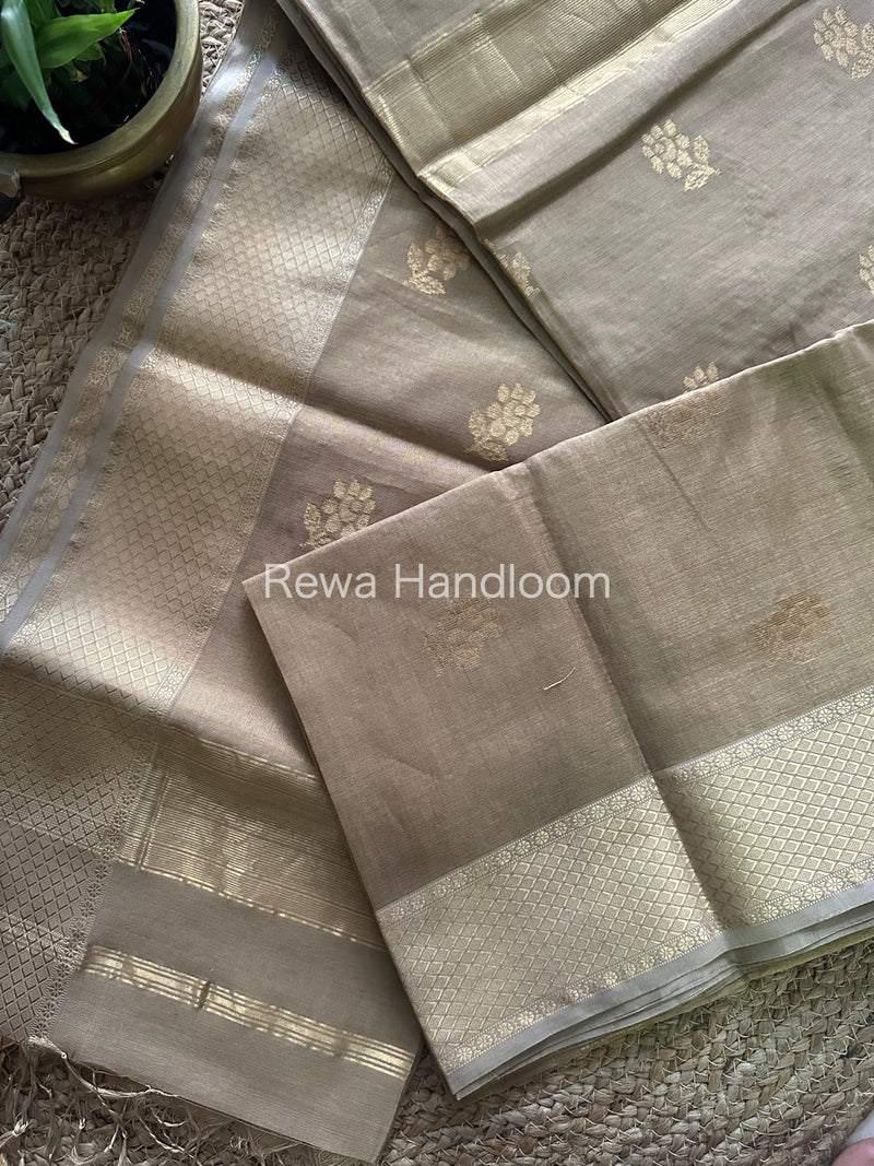 Maheshwari Beige Tissue Silk Saree-TFB012