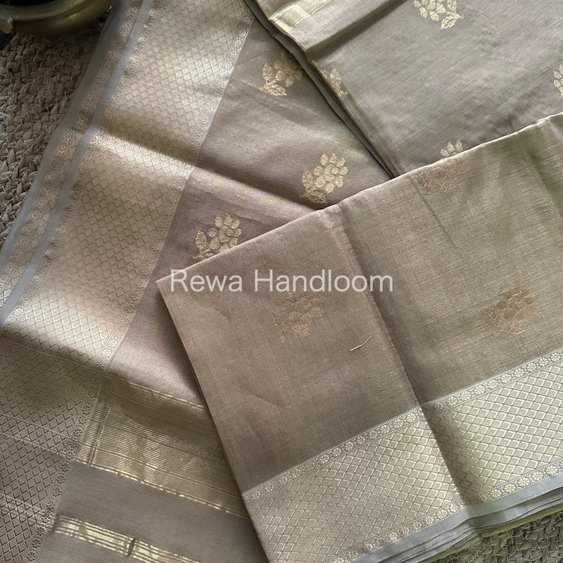 Maheshwari Beige Tissue Silk Saree-TFB012