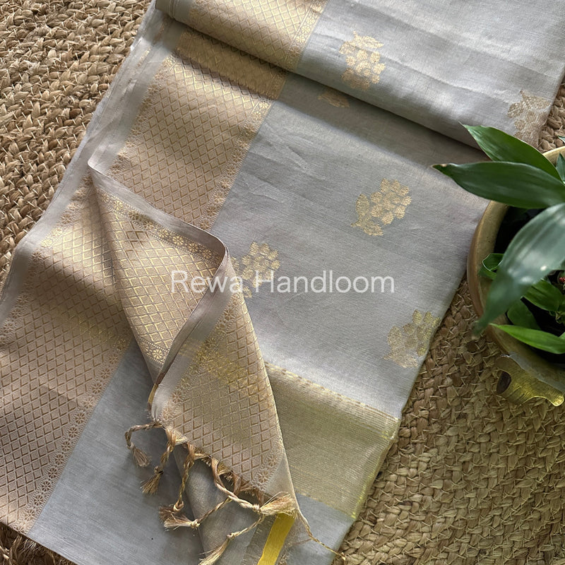 Maheshwari Grey Tissue Silk Saree-TFB07