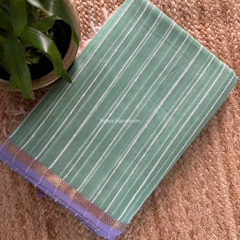 Maheshwari Pista Green Gichha Thread Lining Saree GTLS044