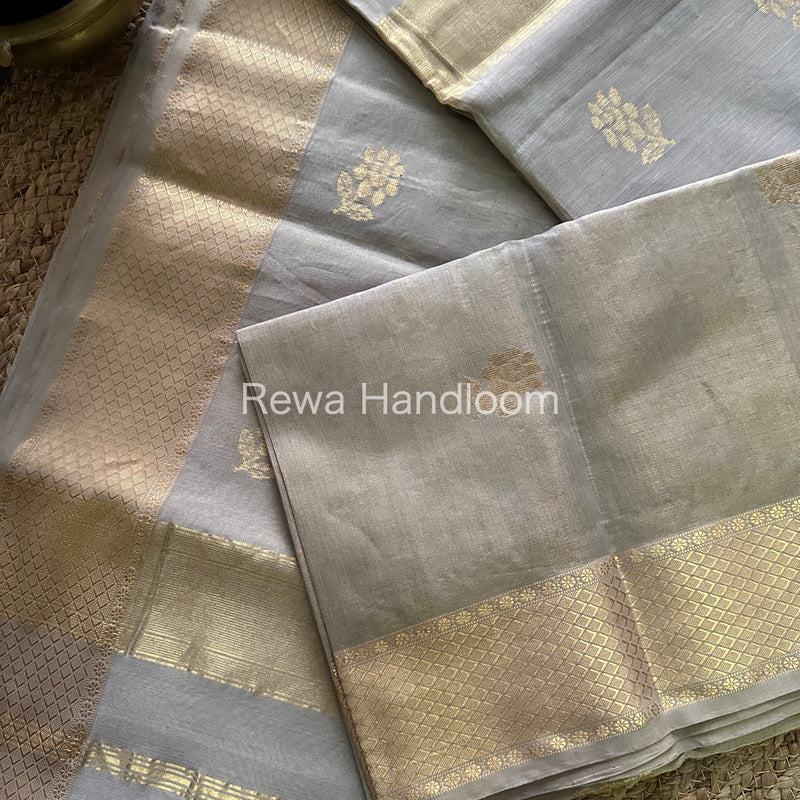Maheshwari Grey Tissue Silk Saree-TFB07