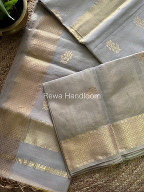 Maheshwari Grey Tissue Silk Saree-TFB07