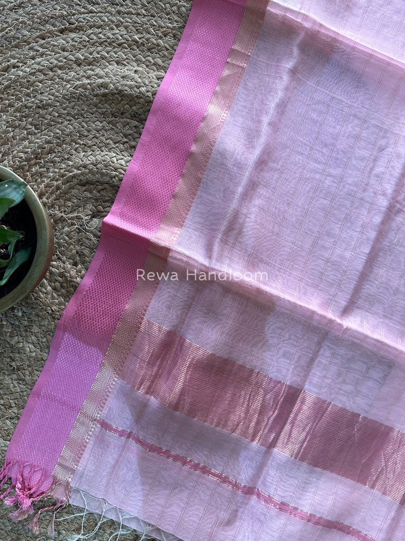 Maheshwari Baby Pink Silk Dupatta PD048