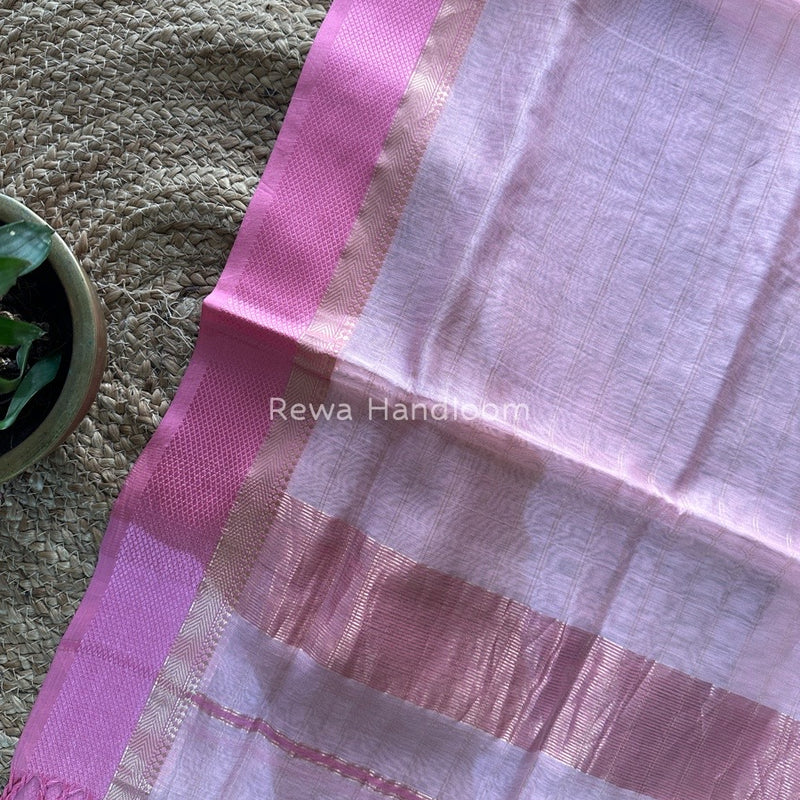 Maheshwari Baby Pink Silk Dupatta PD048