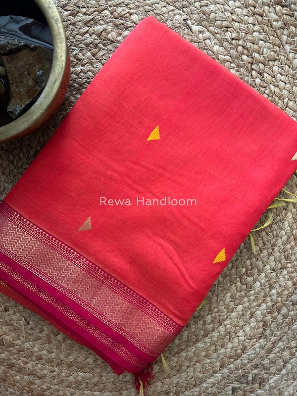 Maheshwari Neon Red Zari Butti Saree SBT065