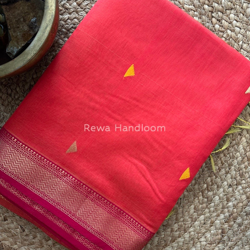 Maheshwari Neon Red Zari Butti Saree SBT065