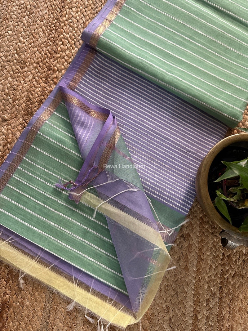 Maheshwari Pista Green Gichha Thread Lining Saree GTLS044