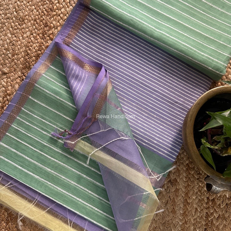 Maheshwari Pista Green Gichha Thread Lining Saree GTLS044