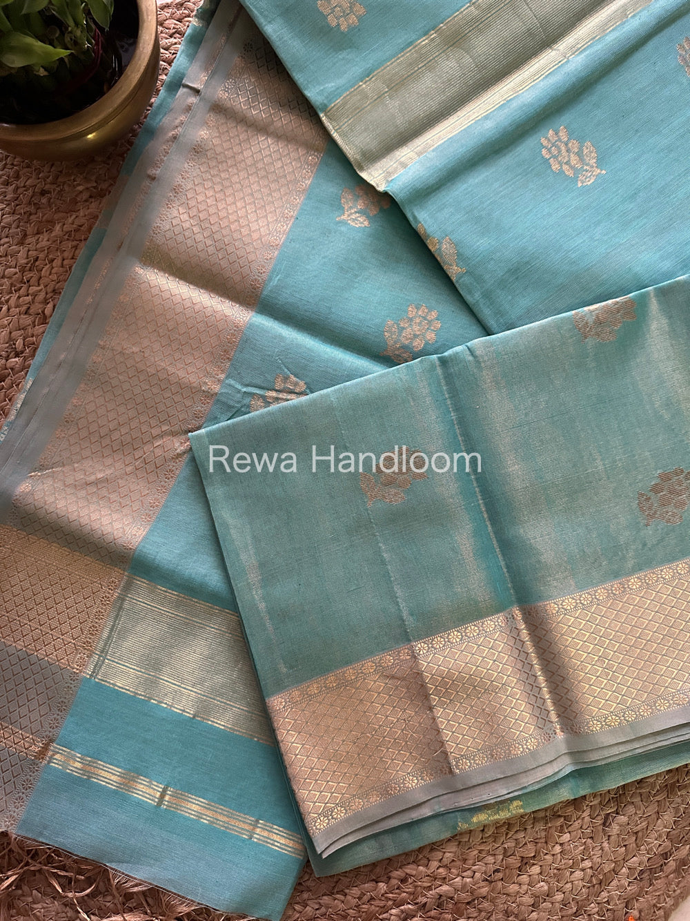 Maheshwari Sea Green Tissue Silk Saree-TFB08