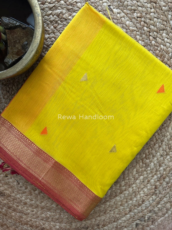 Maheshwari Turmeric Yellow Zari Butti Saree SBT064