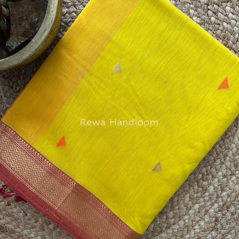 Maheshwari Turmeric Yellow Zari Butti Saree SBT064