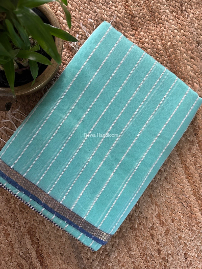 Maheshwari light Aqua Green Gichha Thread Lining Saree GTLS045