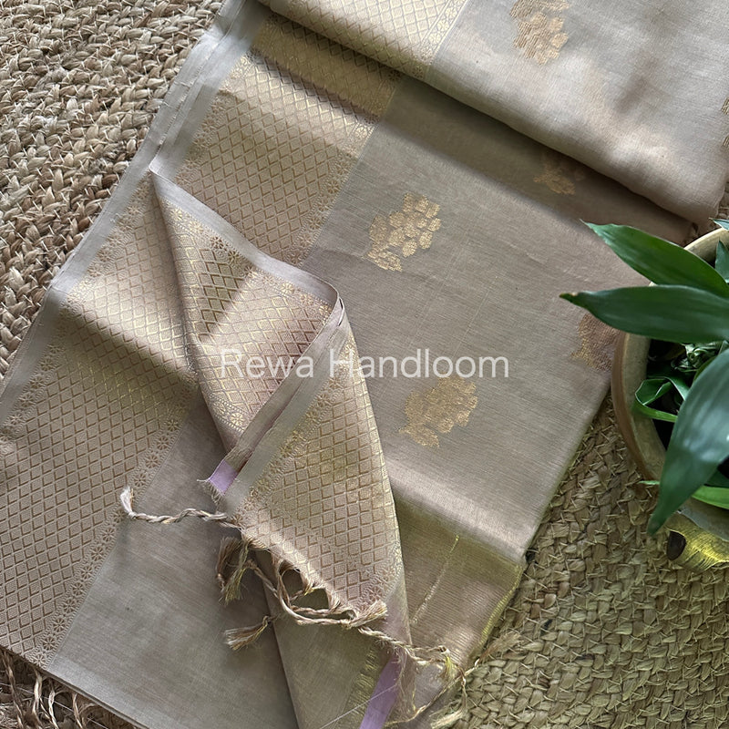 Maheshwari Beige Tissue Silk Saree-TFB014