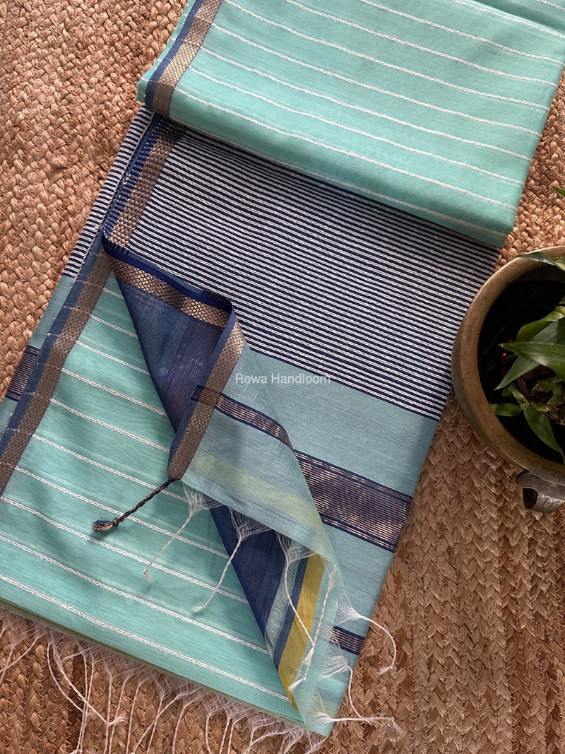 Maheshwari light Aqua Green Gichha Thread Lining Saree GTLS045