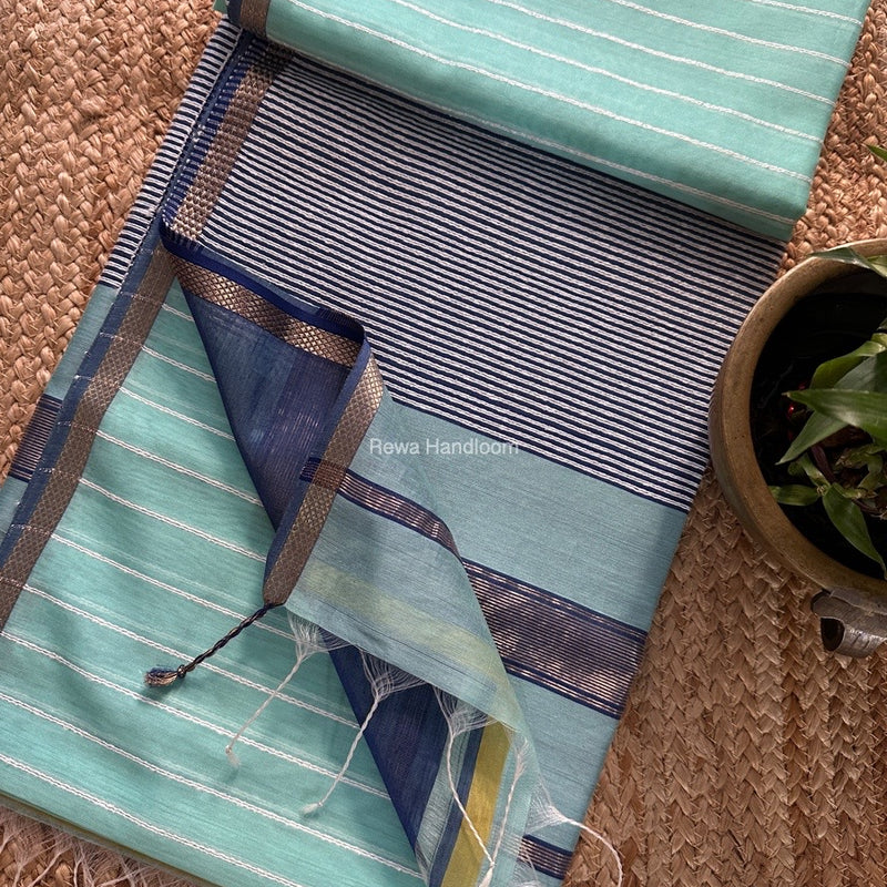 Maheshwari light Aqua Green Gichha Thread Lining Saree GTLS045