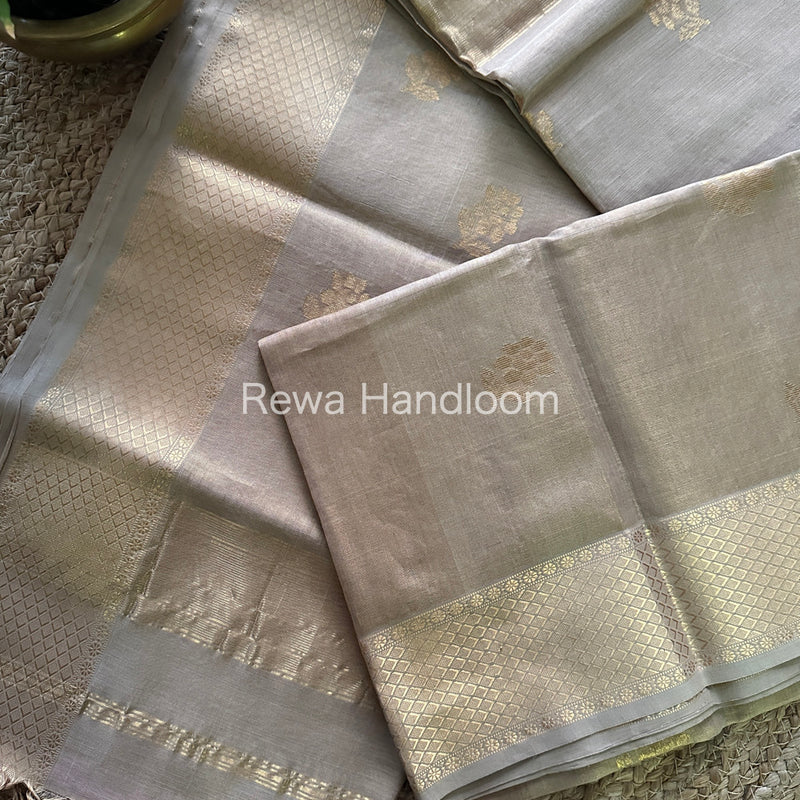 Maheshwari Beige Tissue Silk Saree-TFB014