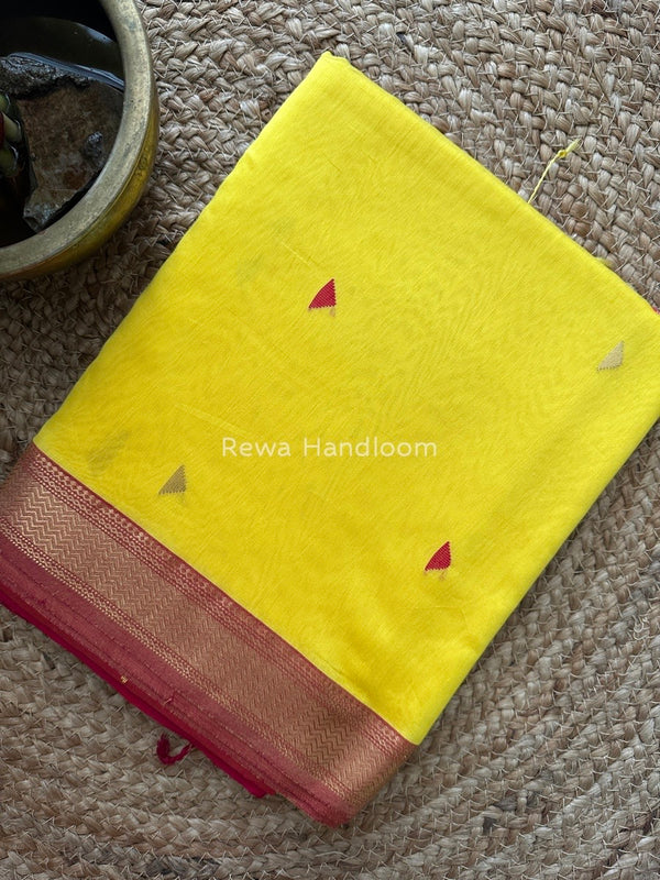Maheshwari Yellow Zari Butti Saree SBT066
