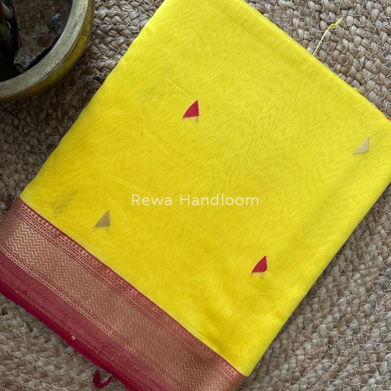 Maheshwari Yellow Zari Butti Saree SBT066