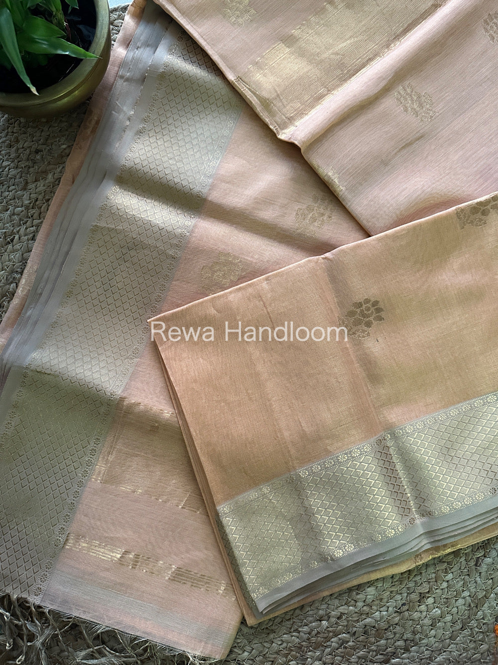 Maheshwari Peach Tissue Silk Saree-TFB05