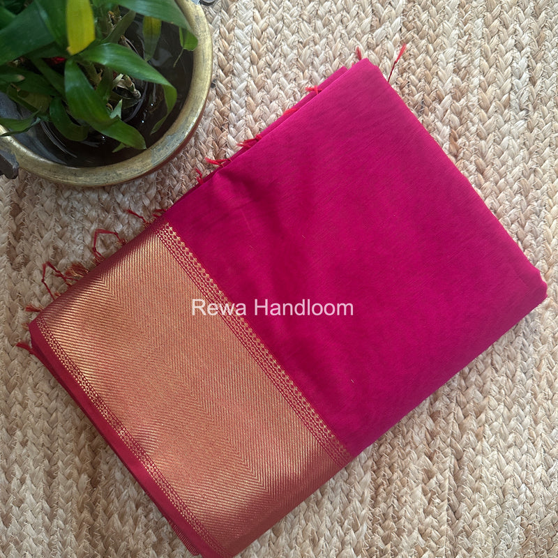Exclusive Maheshwari Rani Pink Zari Border Saree EZ047