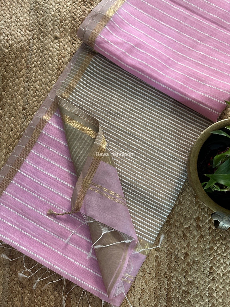 Maheshwari Pink Gichha Thread Lining Saree GTLS029