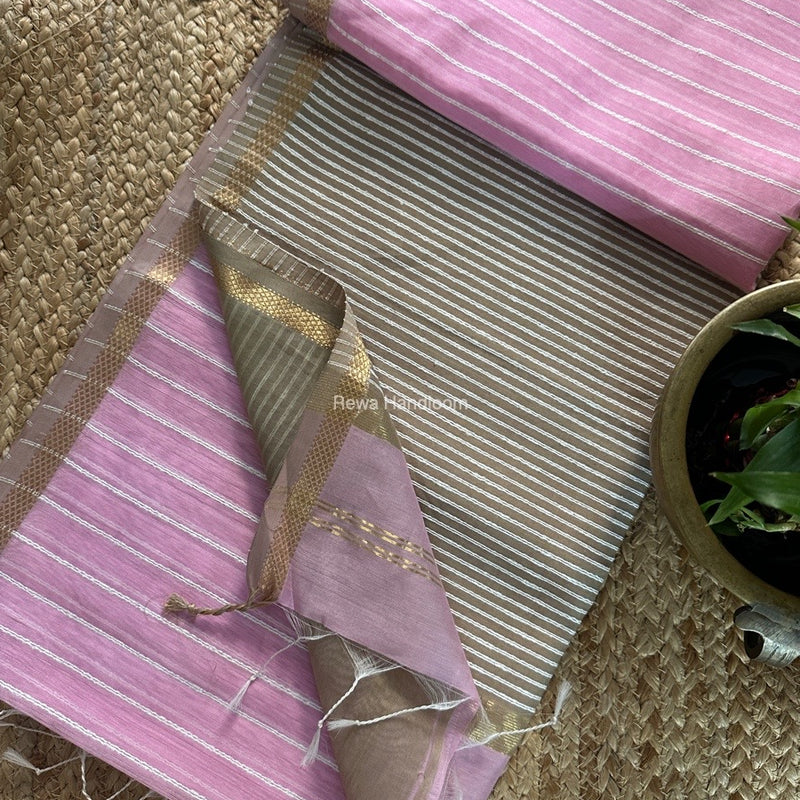 Maheshwari Pink Gichha Thread Lining Saree GTLS029