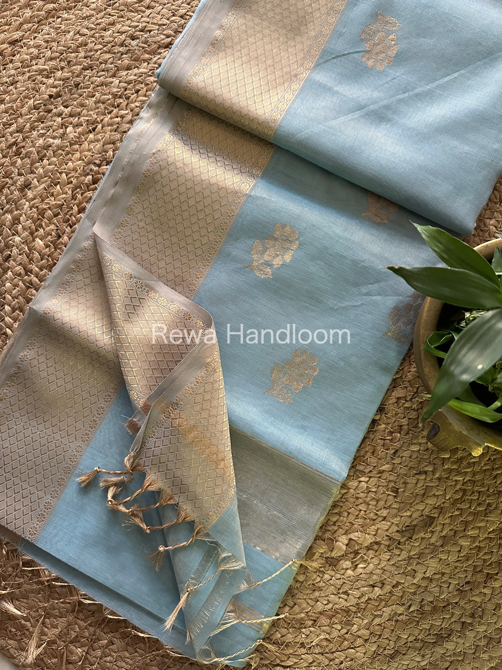 Maheshwari Sky Blue Tissue Silk Saree-TFB03