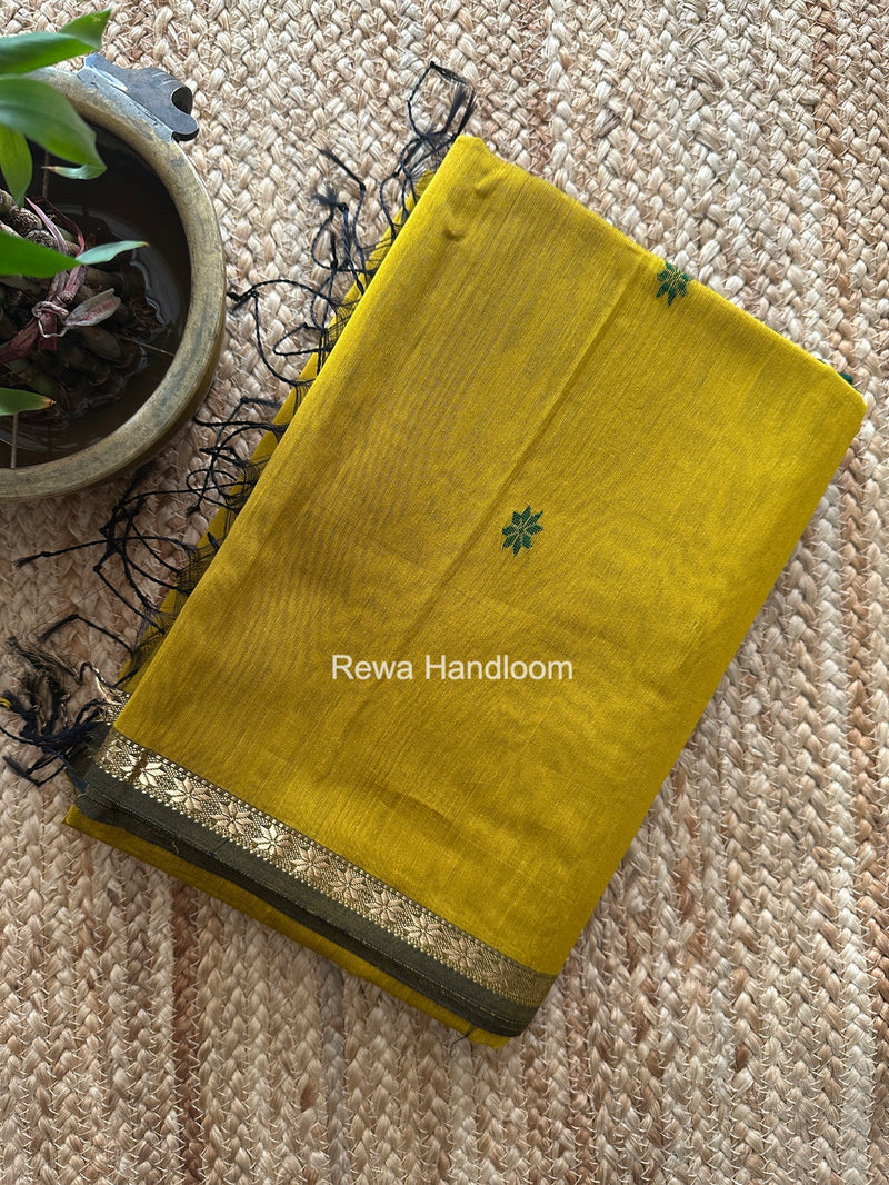Mustard Yellow Star Butti Maheshwari Saree SSB069