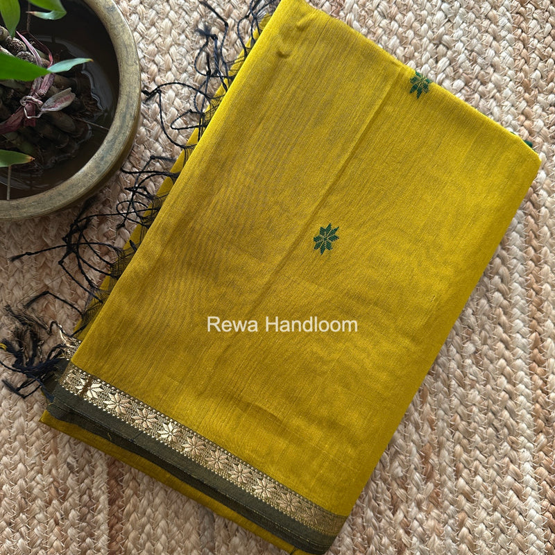 Mustard Yellow Star Butti Maheshwari Saree SSB069
