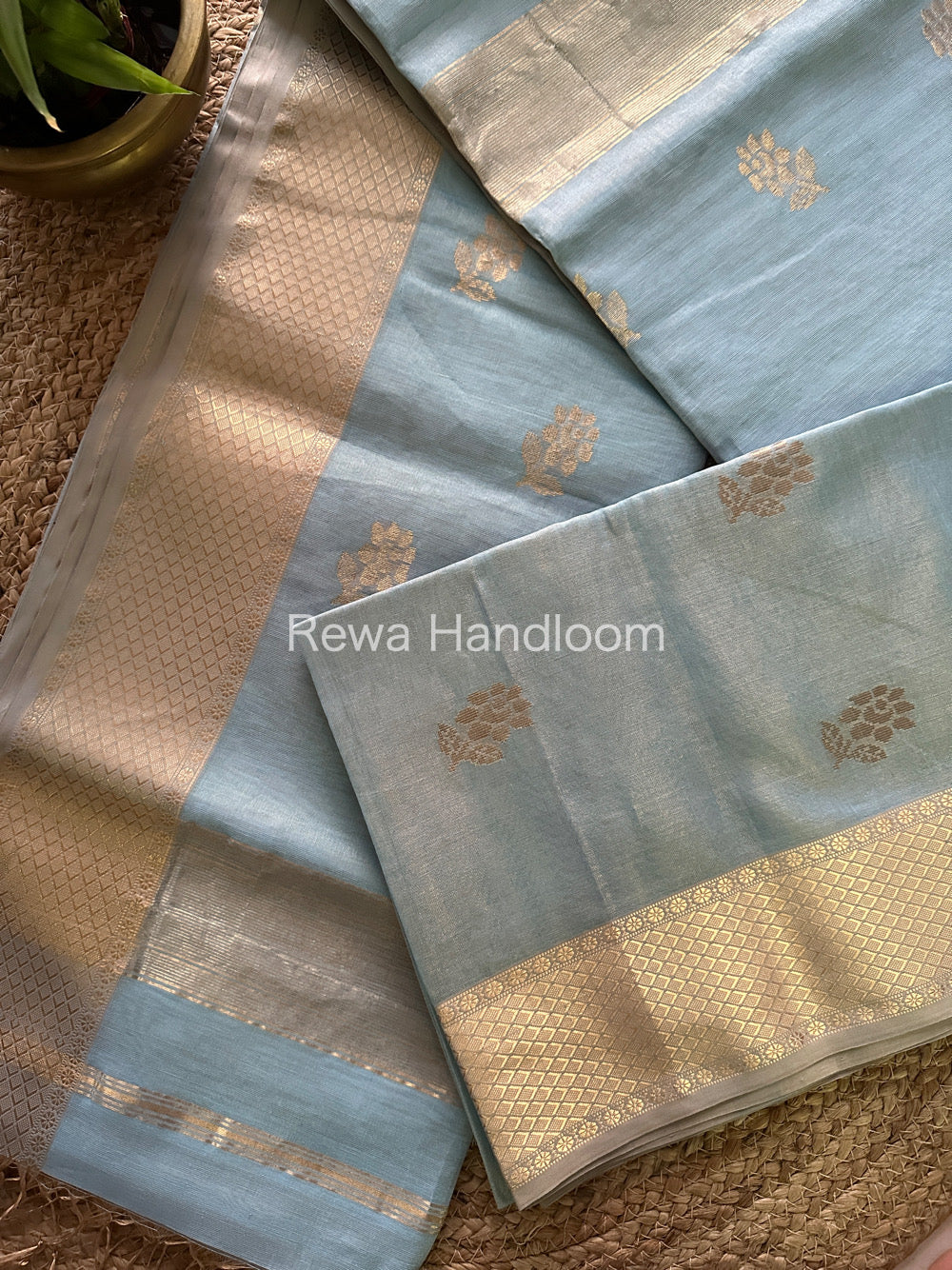 Maheshwari Sky Blue Tissue Silk Saree-TFB03