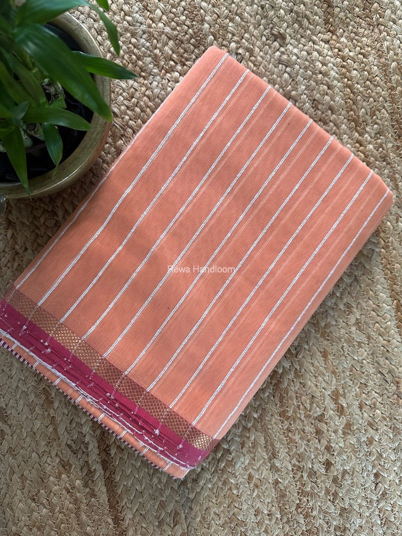 Maheshwari Peach Gichha Thread Lining Saree GTLS030