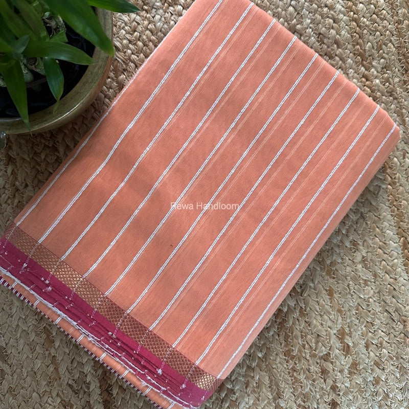 Maheshwari Peach Gichha Thread Lining Saree GTLS030