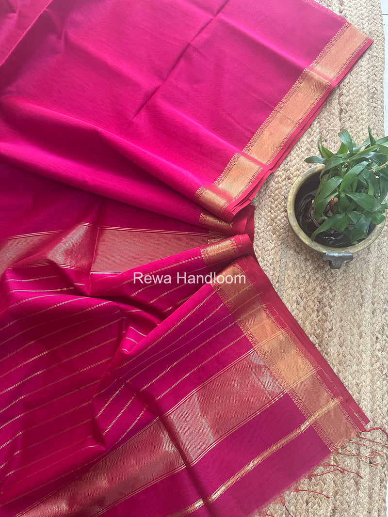 Exclusive Maheshwari Rani Pink Zari Border Saree EZ047